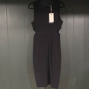 Nwt black ribbed cutout knee length dress